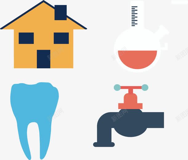黄色小房子矢量图eps免抠素材_新图网 https://ixintu.com 小房子 水龙头 烧瓶 矢量素材 蓝色牙齿 矢量图