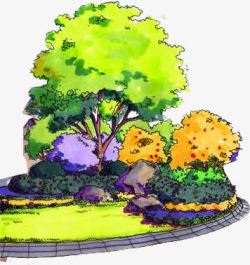 手绘彩色园林植物素材
