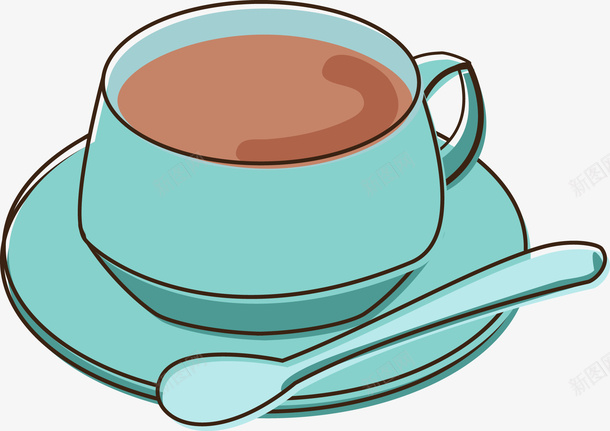 蓝色咖啡杯上的勺子png免抠素材_新图网 https://ixintu.com png图形 png装饰 勺子 咖啡杯 手绘 装饰