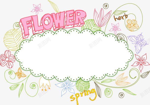 卡通花朵绿叶标题框png免抠素材_新图网 https://ixintu.com 卡通 春天 标题框 相框 绿叶 花朵