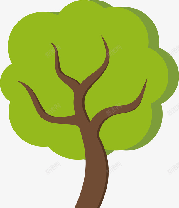 卡通树木png免抠素材_新图网 https://ixintu.com 一棵 卡通 叶子 手绘 树干 树木 棕色 绿色