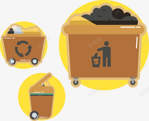 垃圾回收png免抠素材_新图网 https://ixintu.com 保护环境 垃圾处理 垃圾桶 循环 黄色
