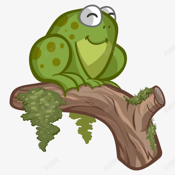 卡通手绘树枝蹲坐青蛙png免抠素材_新图网 https://ixintu.com 卡通的动物 手绘的树枝 树上的青蛙 矢量的青蛙 蹲坐的青蛙