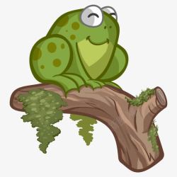 树上的青蛙卡通手绘树枝蹲坐青蛙高清图片