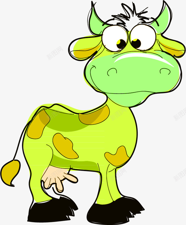 卡通手绘小牛png免抠素材_新图网 https://ixintu.com 动物 卡通 可爱 小牛 手绘 简笔画 绿色 装饰