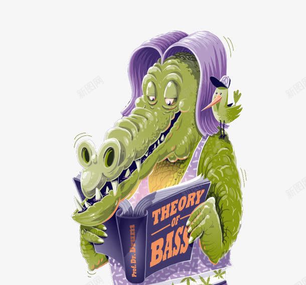 卡通看书鳄鱼png免抠素材_新图网 https://ixintu.com 卡通 看书 绿色 长发鳄鱼 鳄鱼