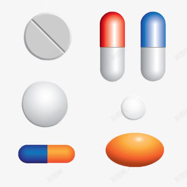 药品和彩色胶囊png免抠素材_新图网 https://ixintu.com 医疗素材 药品 药物