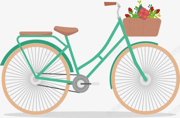 装满鲜花的车筐png免抠素材_新图网 https://ixintu.com 单车 矢量png 绿色单车 脚踏车 装满鲜花 车筐里的鲜花