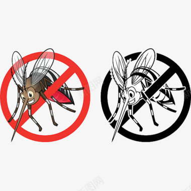 卡通彩色和黑色禁止蚊子传染疾病图标图标