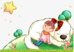 靠着梨的女孩小女孩靠着白色大狗高清图片
