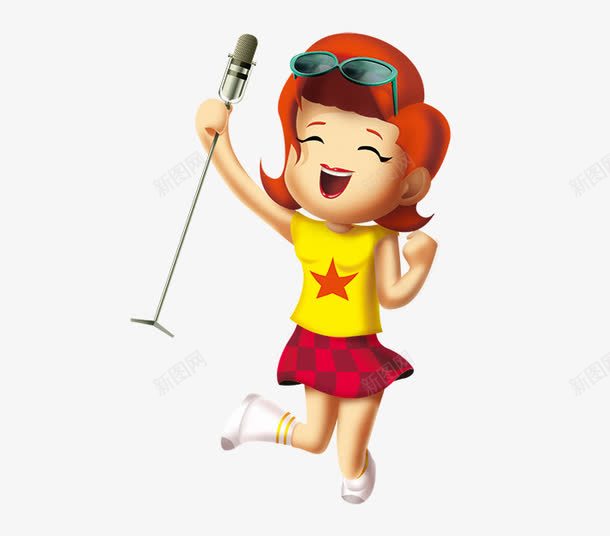 唱歌的女孩psd免抠素材_新图网 https://ixintu.com 人物 卡通 卡通人物 卡通女孩 卡通表情 唱歌 红色 黄色