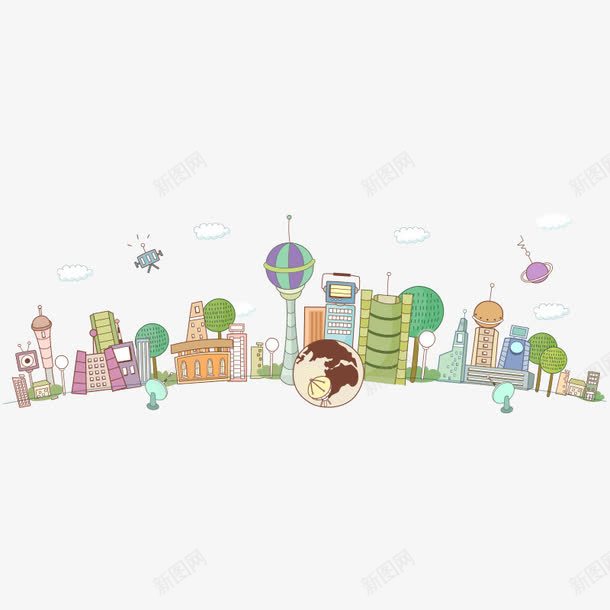 手绘城市建筑群png免抠素材_新图网 https://ixintu.com 城市 城市建筑群 建筑图片 手绘城市群