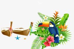 啄木鸟装饰夏季鲜花啄木鸟装饰图案高清图片