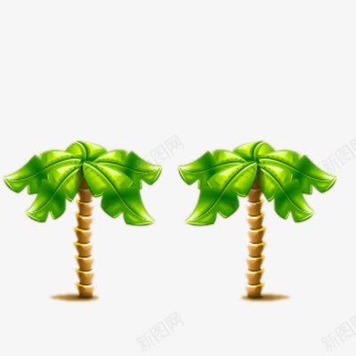 两颗椰子叶树png免抠素材_新图网 https://ixintu.com 叶子 树叶 椰子 椰子叶 椰子树 绿叶