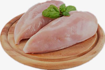 案板上的鸡胸肉png免抠素材_新图网 https://ixintu.com 两块肉 产品实物 圆形案板 绿色菜叶