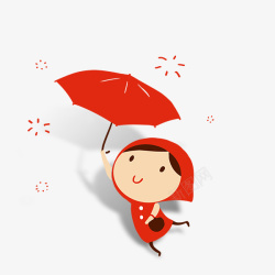 打着红色伞的可爱小姑娘素材