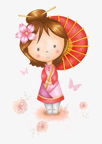 打扇的小姑娘png免抠素材_新图网 https://ixintu.com 伞 小姑娘 手绘 插画 粉色