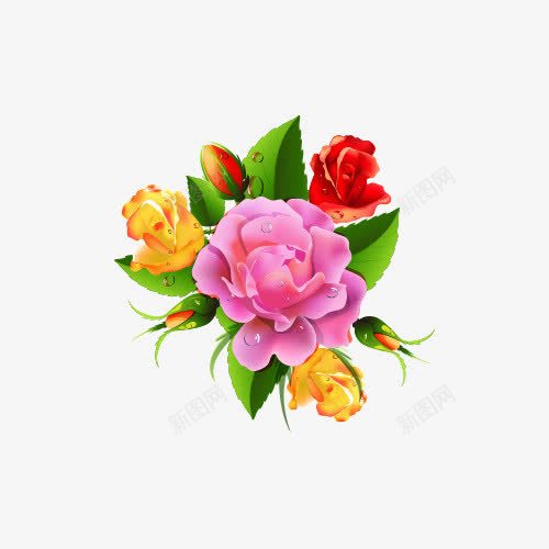 五颜六色的花png免抠素材_新图网 https://ixintu.com PNG图形 PNG装饰 植物 绿叶 花朵 装饰