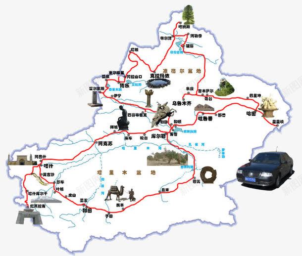 新疆自驾游地图png免抠素材_新图网 https://ixintu.com 中国新疆 新疆 新疆地图 新疆省地图 自驾游地图