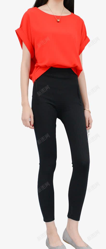 红加黑套装png免抠素材_新图网 https://ixintu.com 淘宝 红色半袖 蝙蝠衫 黑裤子