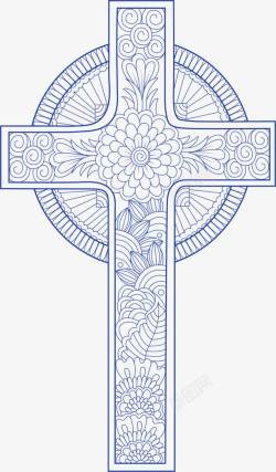 深蓝色花朵装饰十字架素材