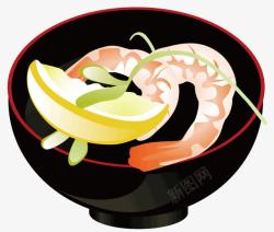 粉色的大虾碗里的食物高清图片