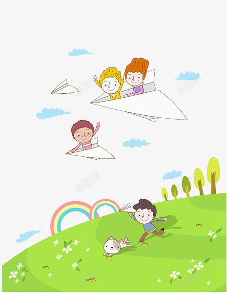 孩子们玩耍png免抠素材_新图网 https://ixintu.com 卡通 孩子们 玩耍 纸飞机