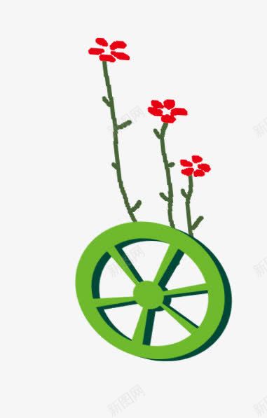 有轮子的花png免抠素材_新图网 https://ixintu.com 手绘 红色 绿色 装饰 车轮