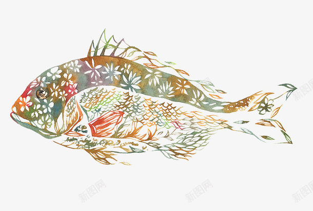 花纹状的鱼psd免抠素材_新图网 https://ixintu.com 彩色 手绘 花纹 装饰 鱼