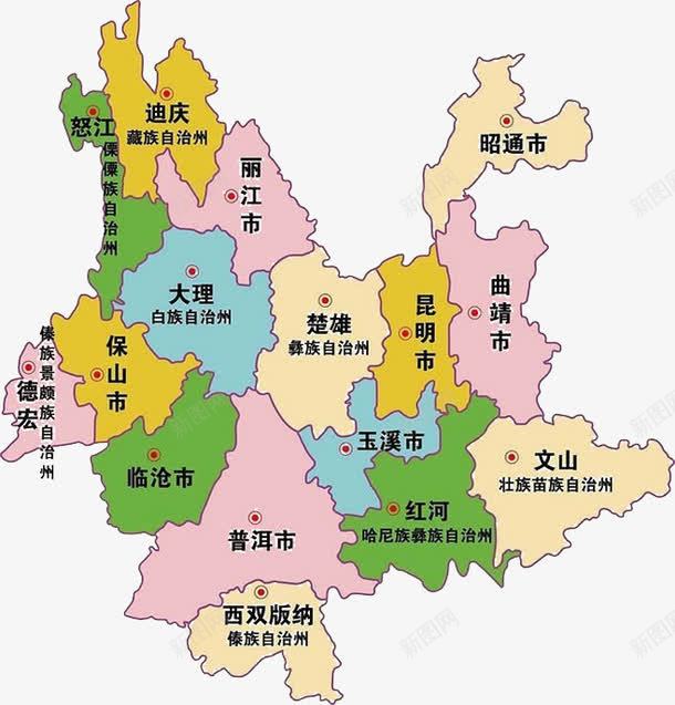 云南彩色地图png免抠素材_新图网 https://ixintu.com 云南 云南地图 云南彩色地图 地图