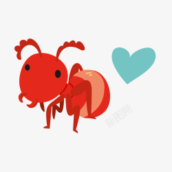 蓝色爱心红色蚂蚁矢量图素材