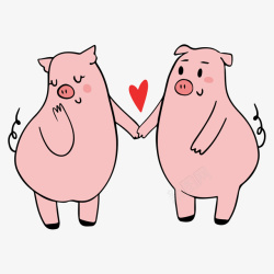 动物约会情人节牵手的猪手绘矢量图高清图片
