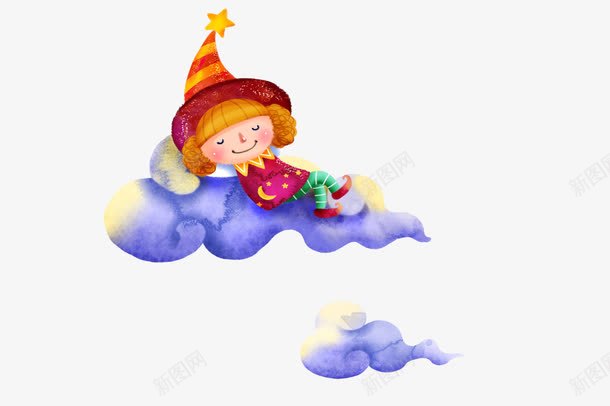云端的儿童png免抠素材_新图网 https://ixintu.com 童话风睡着的儿童云朵