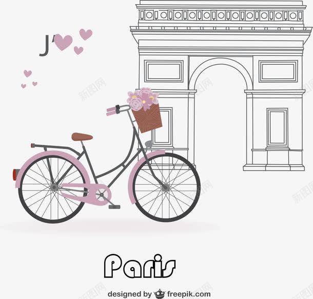 浪漫巴黎单车插画png免抠素材_新图网 https://ixintu.com png 单车 巴黎 插画 浪漫
