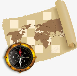 复古风探险地图指南针矢量图素材