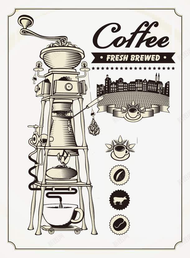 手绘咖啡机器背景png免抠素材_新图网 https://ixintu.com 个性 咖啡机器 手绘 文艺 背景