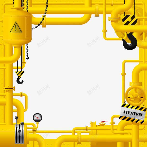 黄色管道钩子边框png免抠素材_新图网 https://ixintu.com 卡通管道 矢量管道 管道 钩子边框 黄色管道
