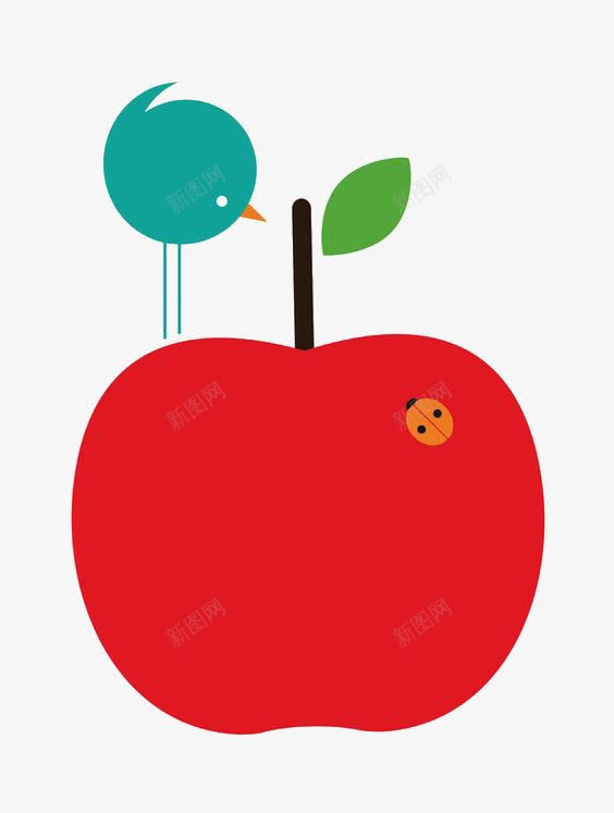 创意苹果png免抠素材_新图网 https://ixintu.com 卡通 小鸟 手绘 插画 瓢虫 苹果