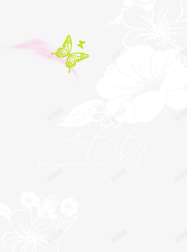 手绘白色花朵蝴蝶背景png免抠素材_新图网 https://ixintu.com 手绘 春天 白色花朵 花朵 蝴蝶