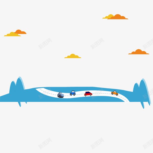 卡通车辆道路png免抠素材_新图网 https://ixintu.com 云 旅行 车辆 道路