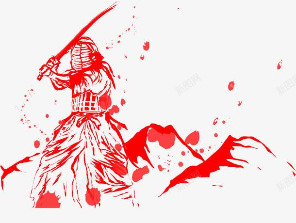 血迹绘制的武士图png免抠素材_新图网 https://ixintu.com 武士 武士刀 溅血 红色 血 血溅 血滴 血迹