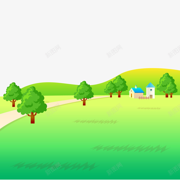 卡通郊外的风景矢量图ai免抠素材_新图网 https://ixintu.com 卡通 大自然 树木 绿色 郊外 风景设计 矢量图