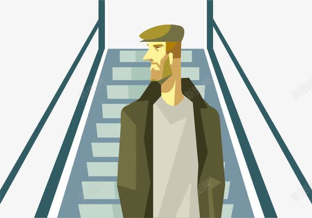 下楼的艺术家png免抠素材_新图网 https://ixintu.com 下楼 公共场所 卡通 戴帽子 手扶梯 电梯 穿夹克 自动扶梯 艺术家