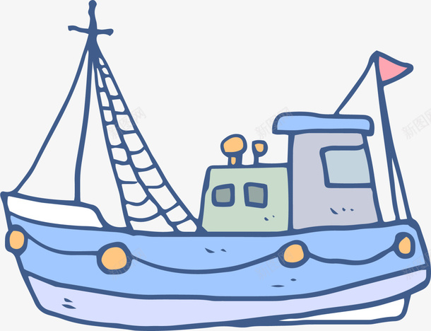 蓝色海洋手绘轮船png免抠素材_新图网 https://ixintu.com 手绘轮船 海上轮船 游轮 画画 绘画 蓝色海洋