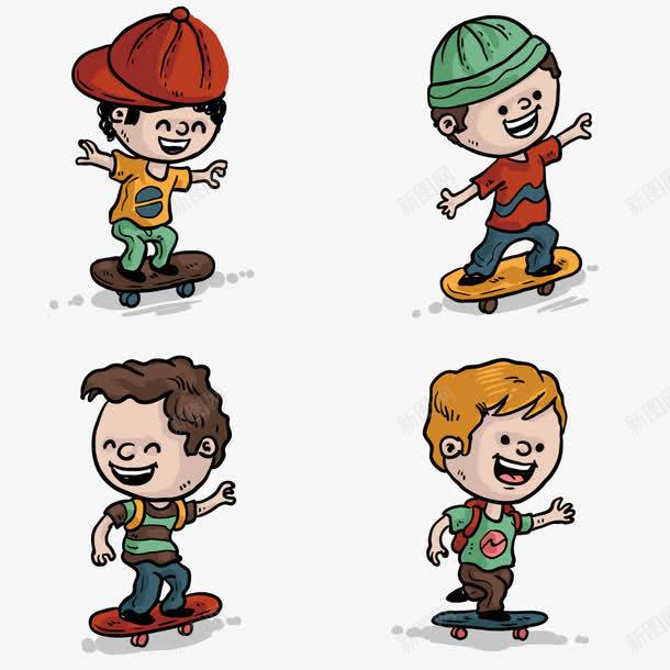 喜爱滑板的孩子们png免抠素材_新图网 https://ixintu.com 小朋友 帽子 快乐 滑板 背包