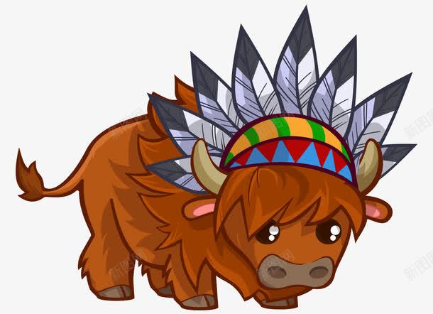 卡通手绘印第安头饰可爱红牛png免抠素材_新图网 https://ixintu.com 卡通的动物 印第安头饰的红牛 可爱的红牛 手绘的红牛