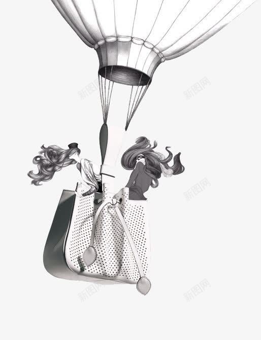 女性热气球包包png免抠素材_新图网 https://ixintu.com 手提包 手绘女性 热气球