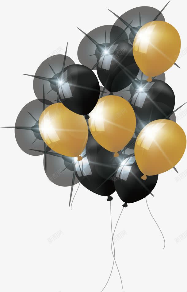 黑金色气球png免抠素材_新图网 https://ixintu.com 促销 促销气球 气球 气球束 矢量png 黑金色