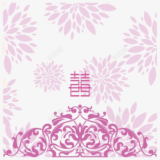 婚礼花朵背景喜字png免抠素材_新图网 https://ixintu.com 喜字 婚礼 背景 背景矢量 花朵