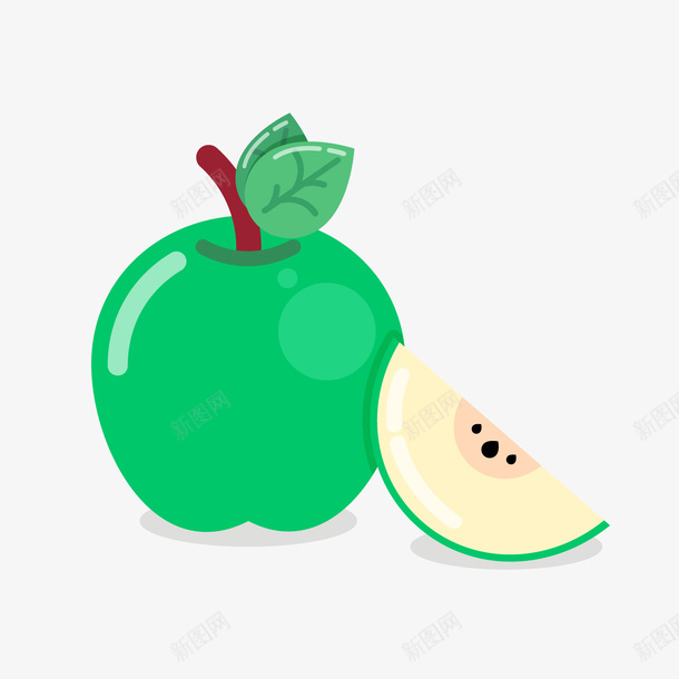 绿色卡通苹果png免抠素材_新图网 https://ixintu.com 卡通水果 绿色苹果 背景装饰 青苹果